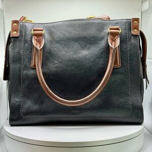 Fossil‎ Black & Brown Leather Satchel / Tote Bag